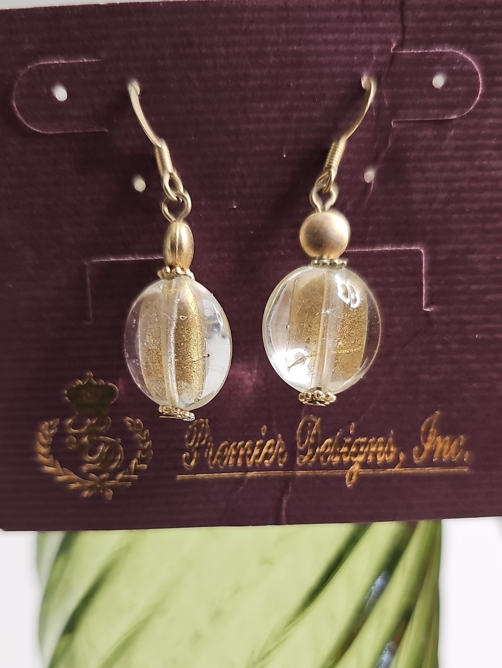 Premier Designs Gold and Clear Round Glass Drop Earrings